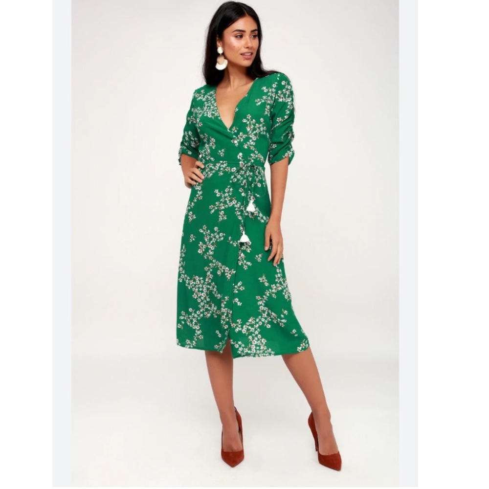 FAITHFULL THE BRAND Floral Green Wrap Dress